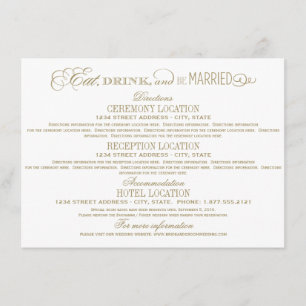 Eat Drink and Be Married Gold Wedding Details Enclosure Card