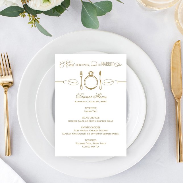 Eat Drink and Be Married Gold Wedding Dinner Menu (Creator Uploaded)