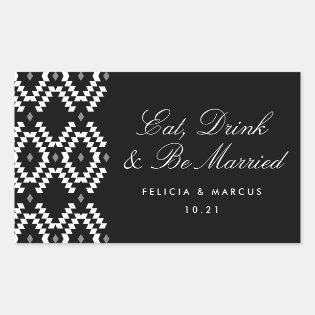 Eat, Drink and Be Married label, mini champagne Rectangular Sticker (Front)