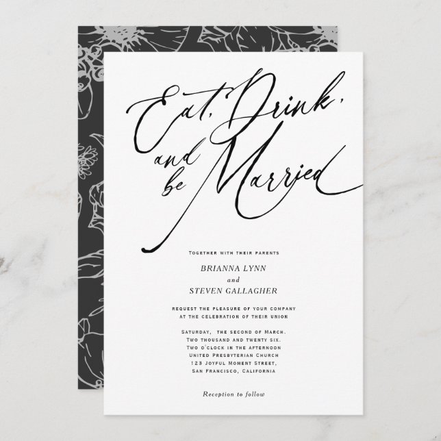 Eat drink and be married Modern script wedding Invitation (Front/Back)