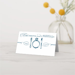 Eat Drink and Be Married Navy Monogram Wedding Place Card