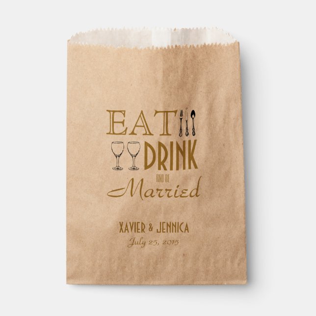 Eat Drink and be Married Personalised Silverware Favour Bag (Front)