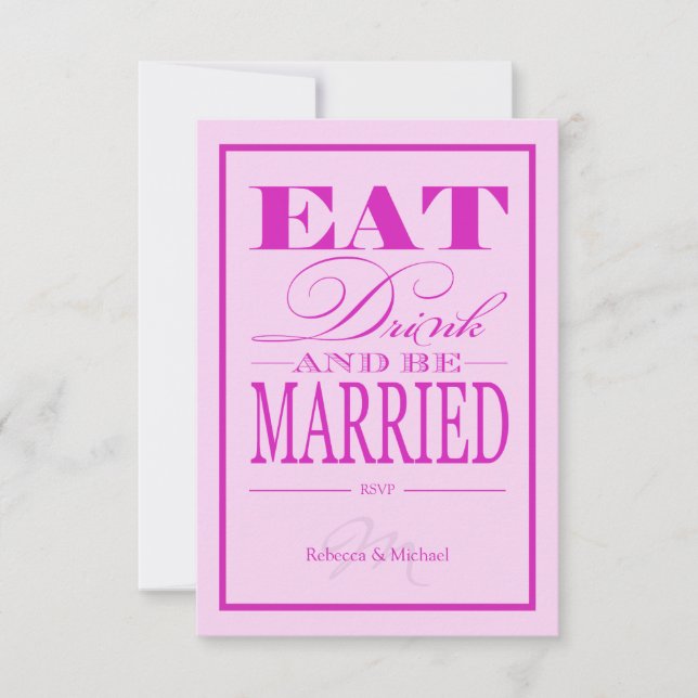Eat Drink and be Married - Pink & Purple RSVP Card (Front)