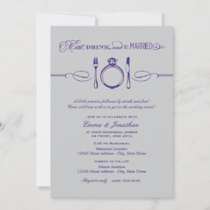 Eat Drink and Be Married Purple Rehearsal Dinner Invitation