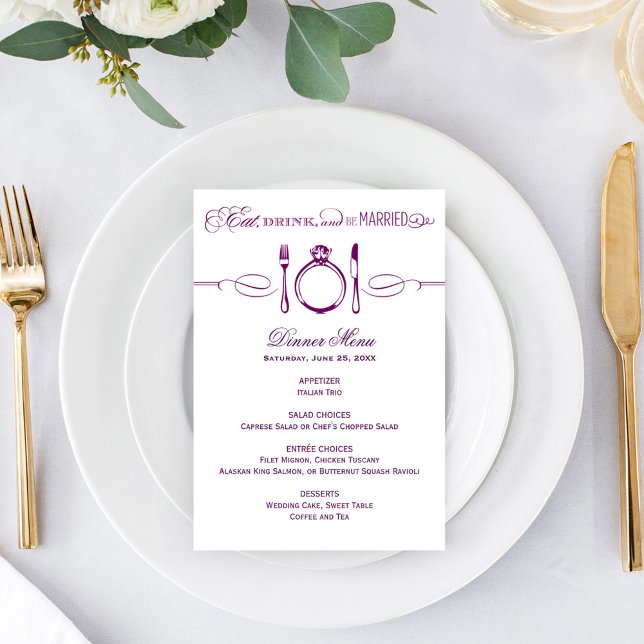 Eat Drink and Be Married Purple Wedding Dinner Menu (Creator Uploaded)