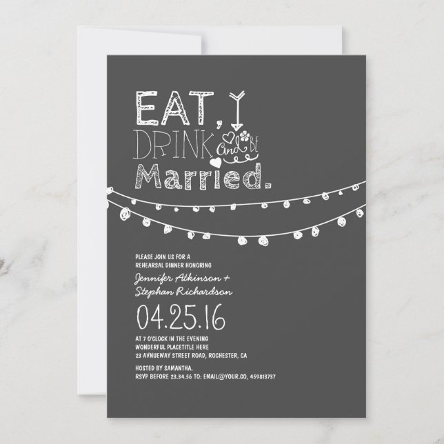 Eat Drink And Be Married Rehearsal Dinner Invitation (Front)