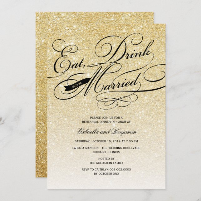 Eat Drink And Be Married Rehearsal Dinner Invite (Front/Back)