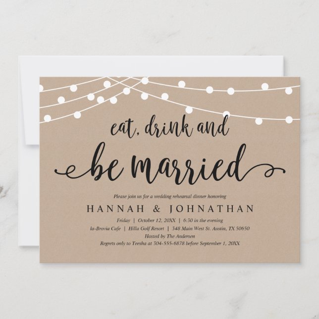 Eat, Drink and Be Married, Rustic Rehearsal Dinner Invitation (Front)