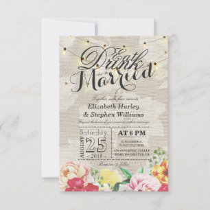 EAT Drink and Be Married String Light Chic Floral Invitation