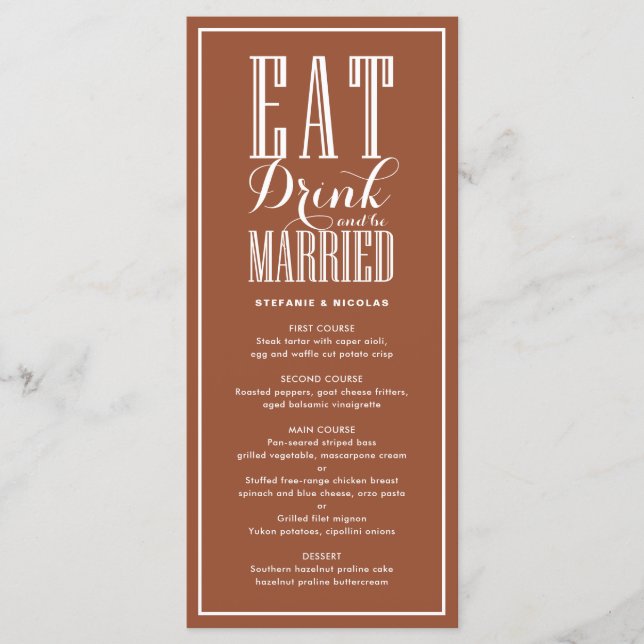Eat, Drink and Be Married Terracotta Wedding Menu (Front)