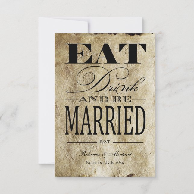 Eat Drink and be Married - Vintage Paper RSVP (Front)