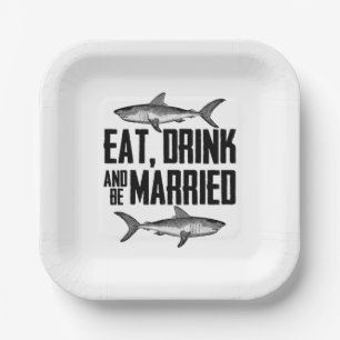 Eat, Drink and be Married Vintage Shark Wedding Paper Plate