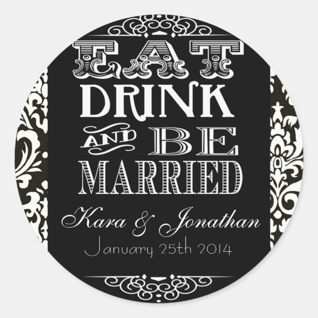 Eat Drink and Be Married Wedding Favour Stickers (Front)