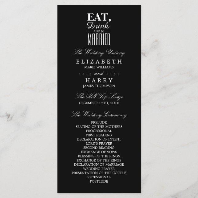 Eat, Drink and be Married Wedding Program (Front)