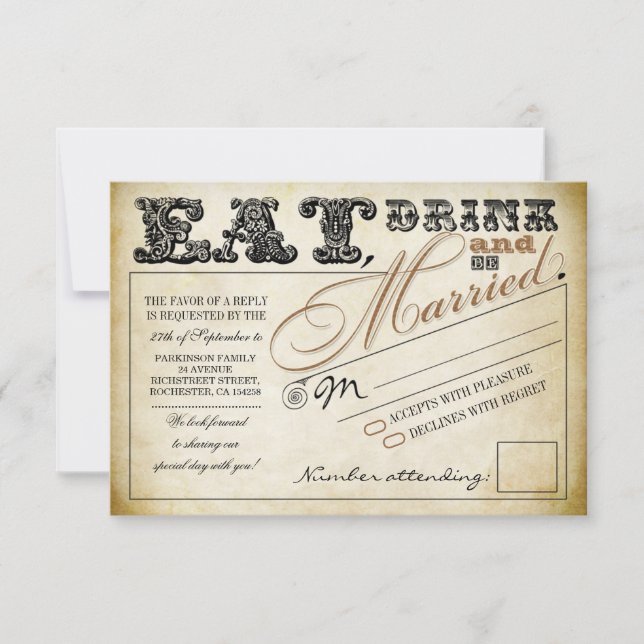 eat drink and be married wedding RSVP Card (Front)