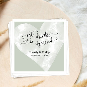 Eat, Drink, and be Married White Heart & Sage Napkin
