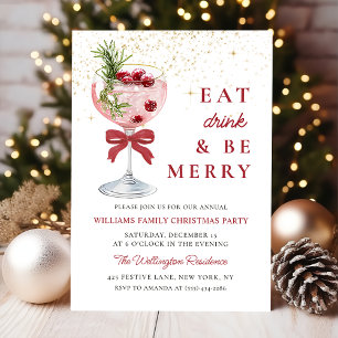Eat Drink and Be Merry Christmas Cocktail Party Invitation