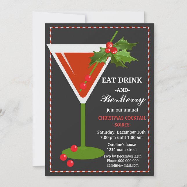 Eat Drink and be Merry Christmas Cocktail Party Invitation (Front)