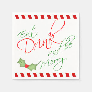 Eat Drink and be Merry Christmas Holly Berry Napkin