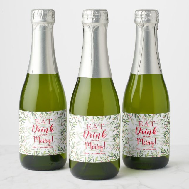 Eat Drink and Be Merry Christmas Mini Sparkling Wine Label (Bottles)