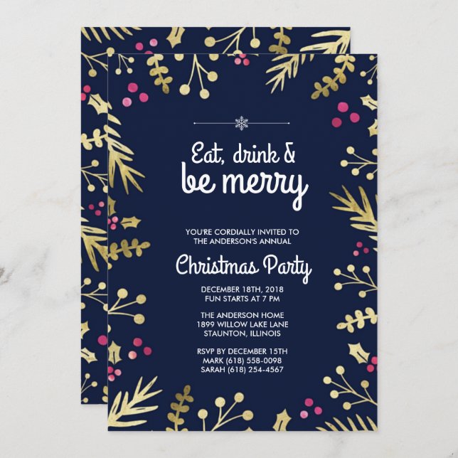 Eat, Drink and Be Merry Christmas Party Invitation (Front/Back)