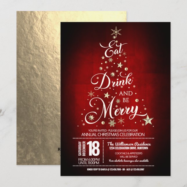 Eat, Drink and Be Merry Christmas Party Invitation (Front/Back)