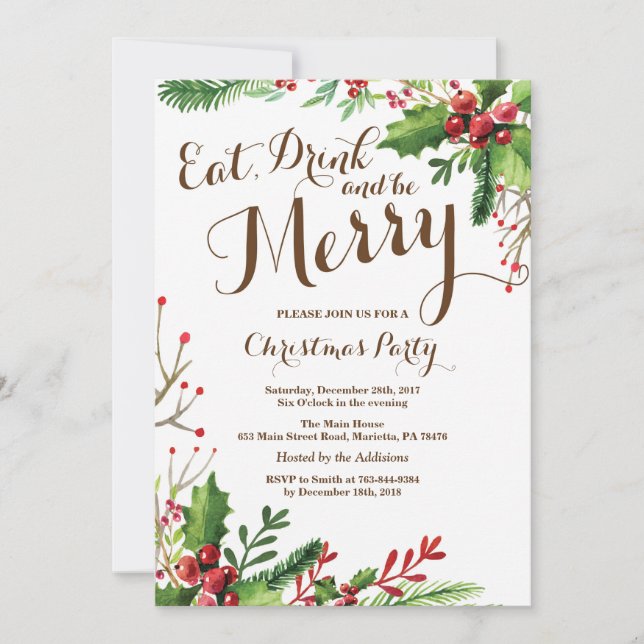 Eat Drink and Be Merry Christmas Party Invitation (Front)
