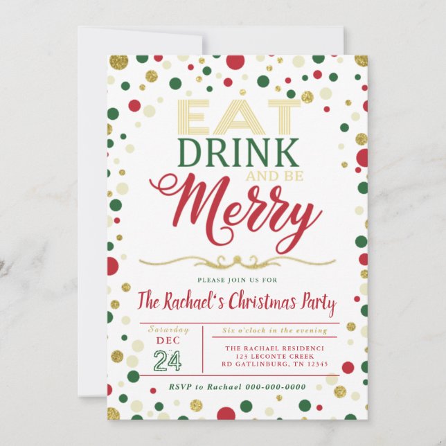 Eat Drink and Be Merry Christmas Party Invitation (Front)