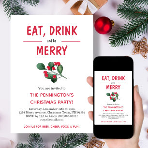 Eat drink and be Merry Christmas Party Invitation