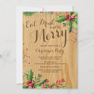 Eat Drink and Be Merry Christmas Party Invitation