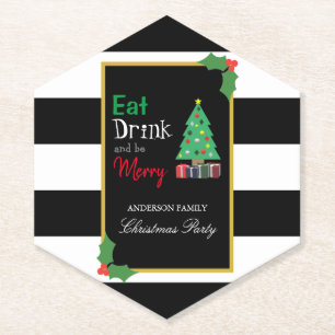 Eat Drink And Be Merry Christmas Party Paper Coaster