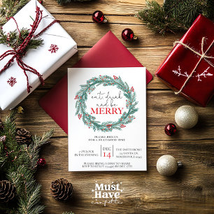 Eat, Drink and Be Merry Christmas Party Potluck  Holiday Card