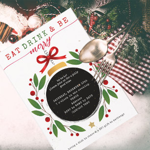 Eat Drink and Be Merry Christmas Party Potluck Invitation