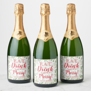 Eat Drink and Be Merry Christmas Sparkling Wine Label