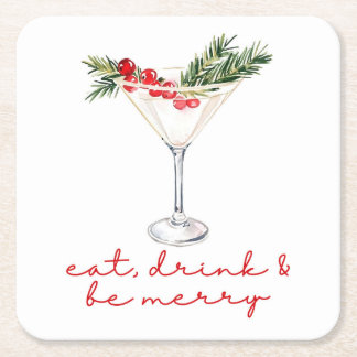 Eat, Drink, and Be Merry Christmas Square Paper Coaster