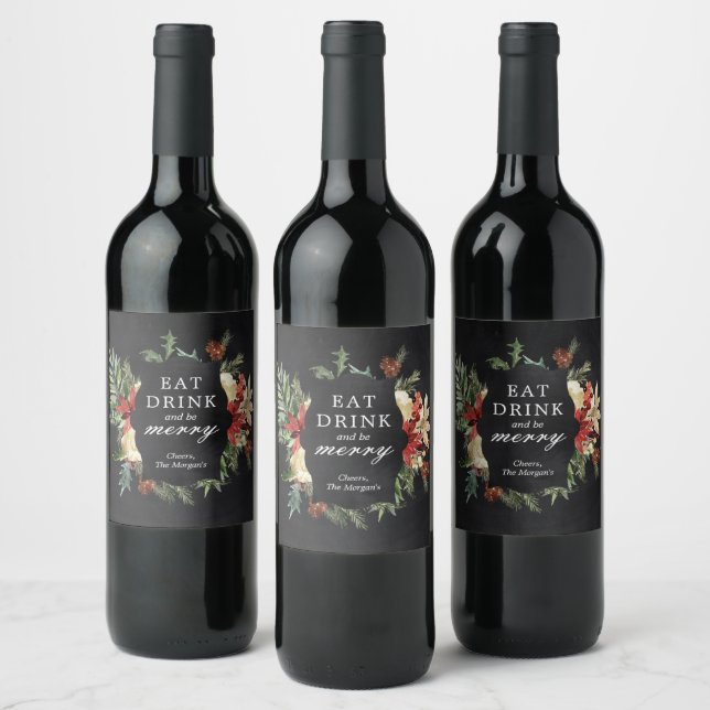 Eat Drink and Be Merry Christmas Wine Label (Bottles)