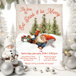 Eat Drink and be Merry Drunk Gnome Christmas Party Invitation<br><div class="desc">Get lit and drink up with this funny Christmas Invitation. Features a gnome that fell asleep after partying too much! He's hold a beer and candy canes in a snowbank with Christmas trees and wreath. Humourous, funny and great for your Christmas cocktail party. To make more changes go to Personalise...</div>