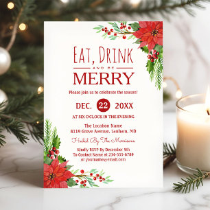 Eat Drink and Be Merry Floral Chic Holiday Party Invitation
