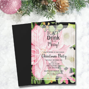 Eat Drink and Be Merry Floral Christmas Party Invitation