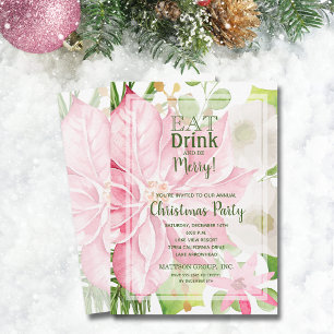 Eat Drink and Be Merry Floral Christmas Party Invitation