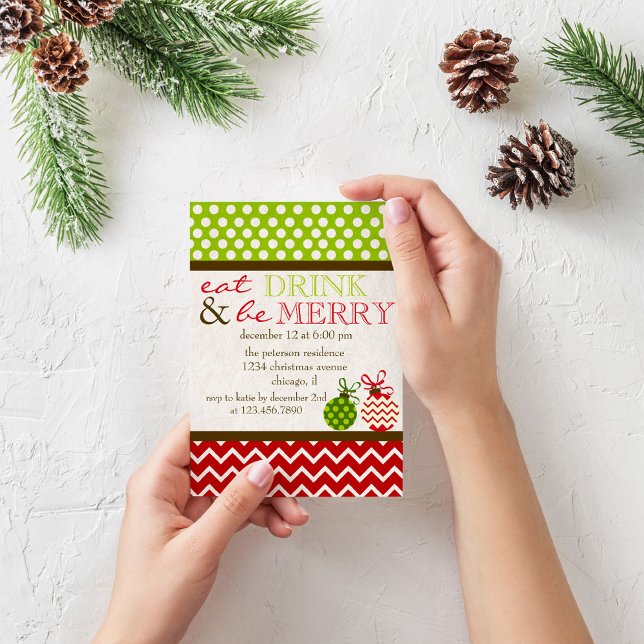 Eat Drink and Be Merry Holiday Christmas Party Invitation (Creator Uploaded)