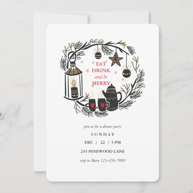 Eat Drink and be Merry Holiday Invitation (Front)