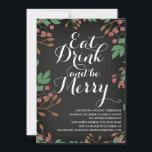 Eat Drink and be Merry Holly Berries Holiday Party Invitation<br><div class="desc">Little Bayleigh.</div>