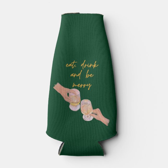 Eat, Drink and be Merry, Merry, Christmas, Retro Bottle Cooler (Front)