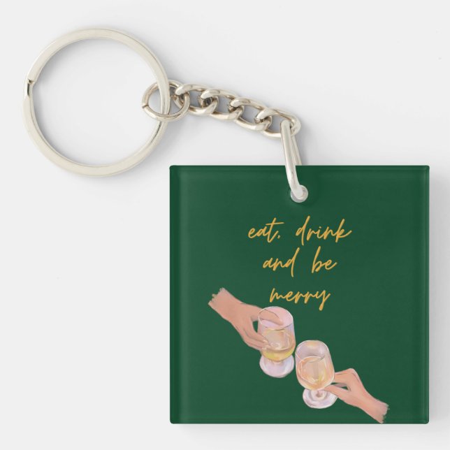 Eat, Drink and be Merry, Merry, Christmas, Retro Key Ring (Front)