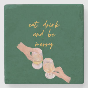Eat, Drink and be Merry, Merry, Christmas, Retro Stone Coaster