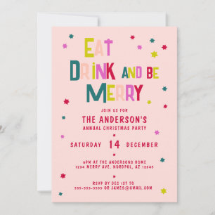 EAT DRINK and be MERRY Personalised Blush Pink Invitation
