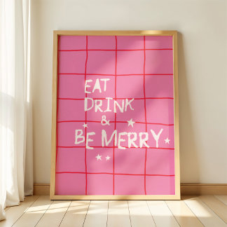Eat Drink and Be Merry Pink Christmas Wall Art