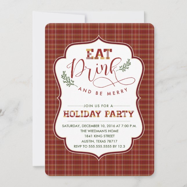 Eat, Drink, And Be Merry Plaid Party Invitation (Front)