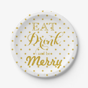 Eat Drink and be Merry polka dot pattern Paper Plate